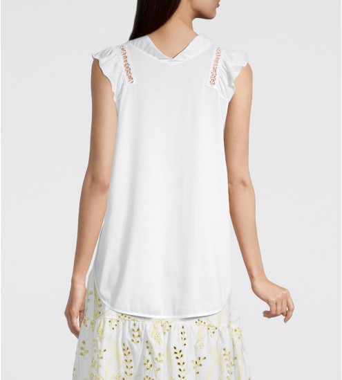 Top en coton jersey macramé 010 Blanc