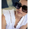 Top en coton jersey macramé 010 Blanc