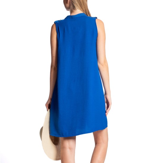 Blue Buttoned Sleeveless Dress