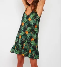 Robe effet lin PIRAE GREENERY DAY Noir KBB01