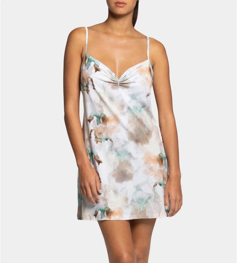 Liquette avec bretelles fines Beige et Turquoise