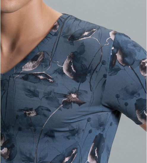 I AM T-SHIRT V MC LYOCELL BL036 Bleu / Taupe