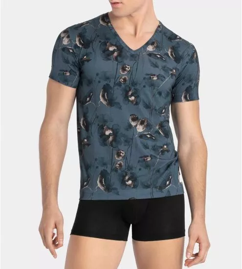 I AM T-SHIRT V MC LYOCELL BL036 Bleu / Taupe