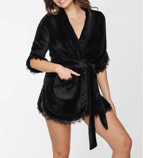 Robe de chambre manches 3/4 Pilou Noir