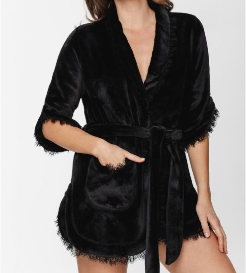 Robe de chambre manches 3/4 Pilou Noir