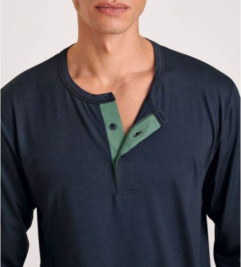 T-shirt Homme Col U Manches Longues Dark Sapphire Bleu