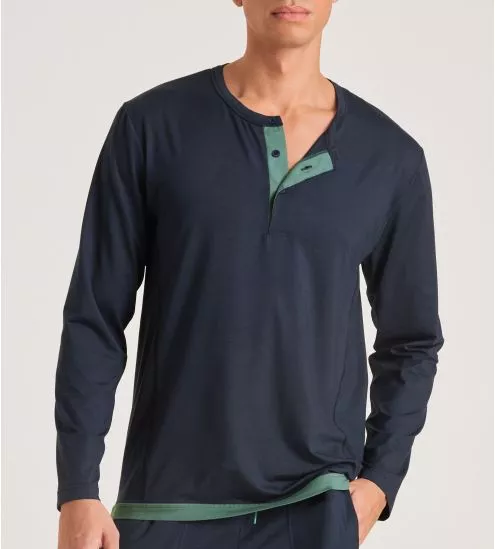 T-shirt Homme Col U Manches Longues Dark Sapphire Bleu