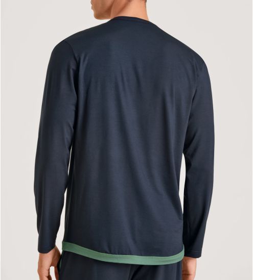 T-shirt Homme Col U Manches Longues Dark Sapphire Bleu