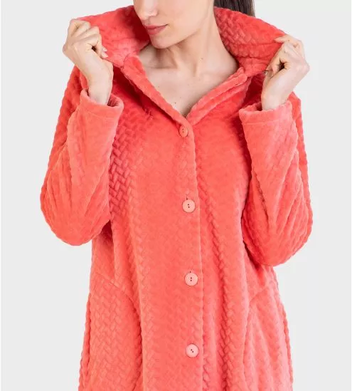 Robe de chambre boutonnée Velours Orange