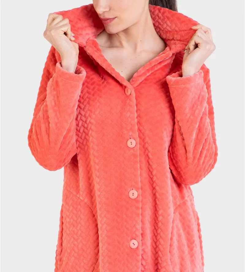 Robe de chambre boutonnée Velours Orange