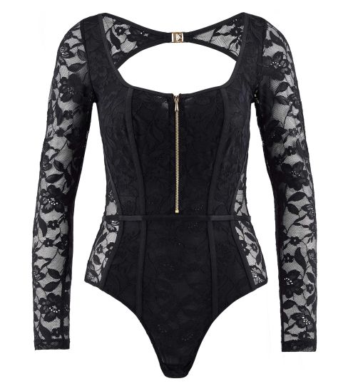 Body zippé dos-nu en dentelle Noir