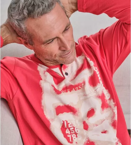 Pyjama homme en coton Col Tunisien Rouge