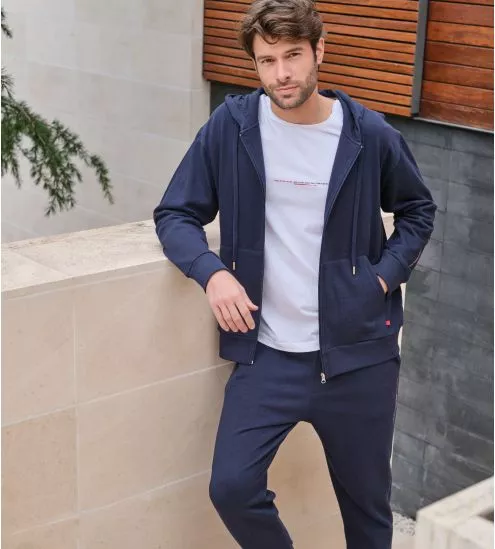 Ensemble De Vêtements D'intérieur Pour Homme Avec Haut Tricolore Et Pantalon  Long De Couleur Unie, Mode en ligne