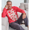 Pyjama homme en coton Col Tunisien Rouge