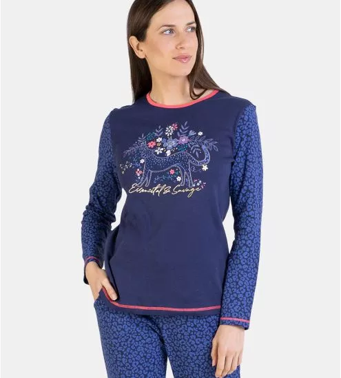 Pyjama col V boutonné coton manches longues Bleu