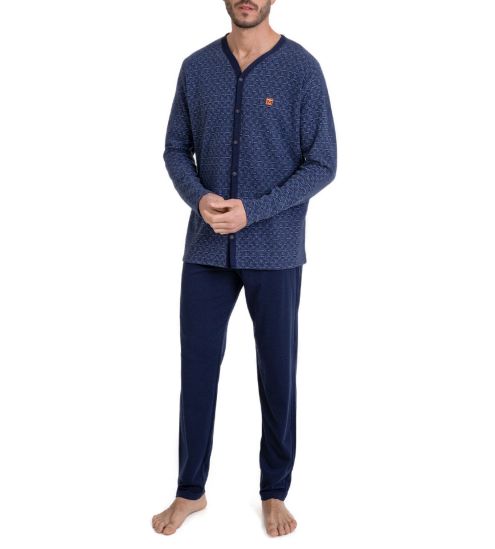 Pyjama chaud Homme Boutonné Bleu