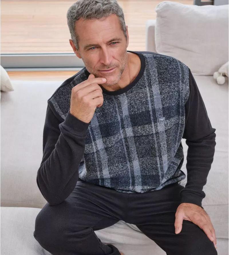 Pyjama Polaire Homme Col Rond Noir