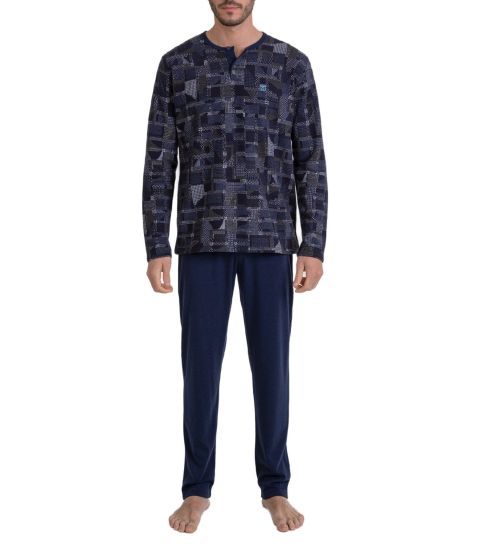 Pyjama Homme polaire Col Tunisien Bleu