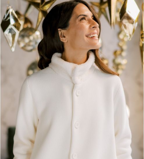 Veste en velours avec fourrure Femme Crudo Beige