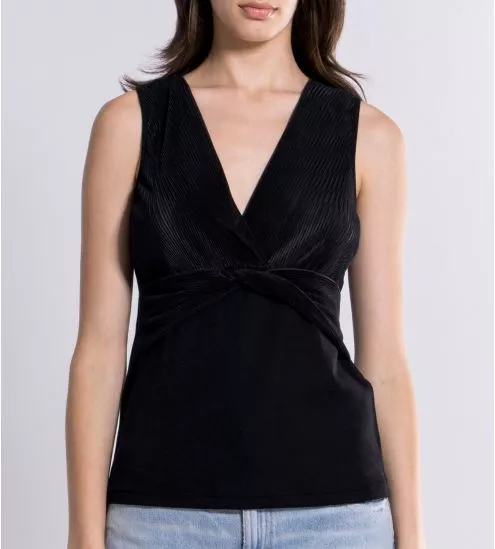 Top en Laine & Soie noir plissé