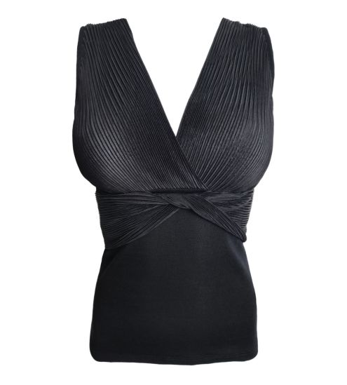 Top en Laine & Soie noir plissé