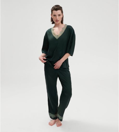 Top à manches longues Satin Secrets Vert Kolsaï