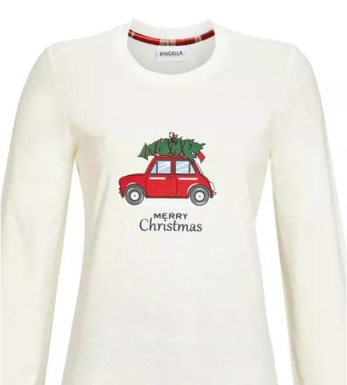 Pyjama Long resseré imprimé Merry Christmas Rouge/Blanc