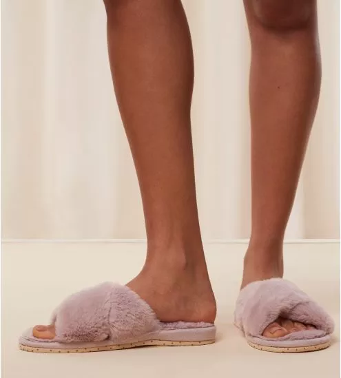 Pantoufles Femme avec fourrure Rose Pâle