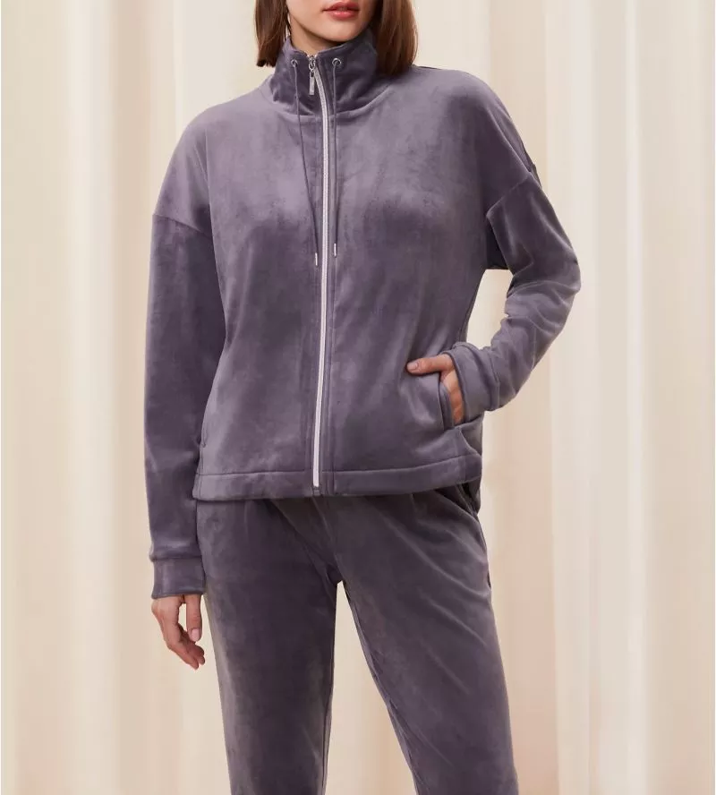 Veste zippée grise en velours Cozy Comfort