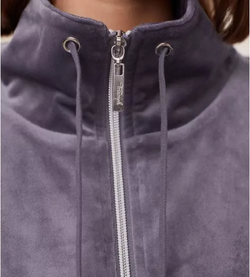 Veste zippée grise en velours Cozy Comfort