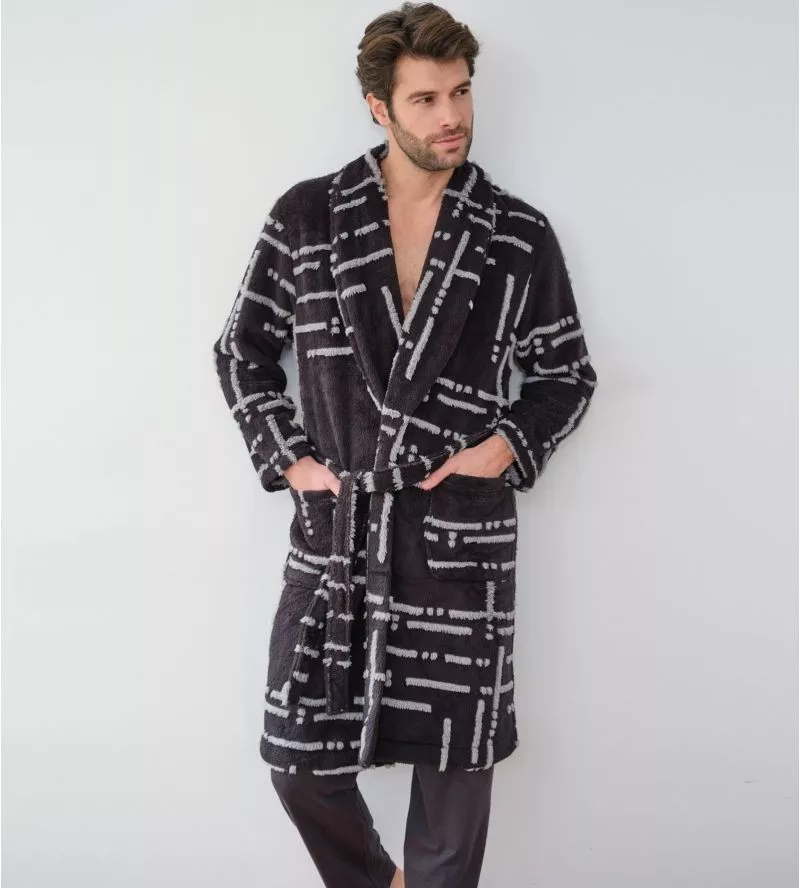 Robe de chambre homme Pilou Col Chale Gris