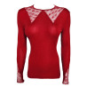 Top à manches longues en tulle brodé Laine & Soie Rouge