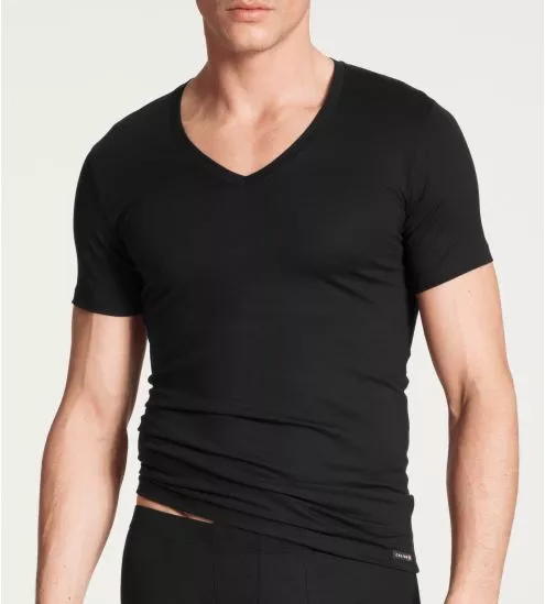 T-shirt col V en coton Evolution NOIR