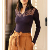 Top manches longues laine, soie et dentelle Mirtillo