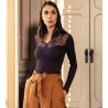 Top manches longues laine, soie et dentelle Mirtillo