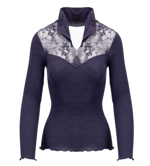 Top manches longues laine, soie et dentelle Mirtillo