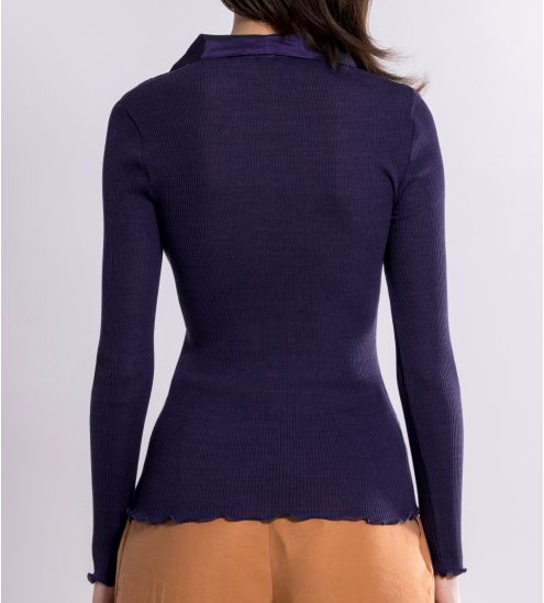Top manches longues laine, soie et dentelle Mirtillo