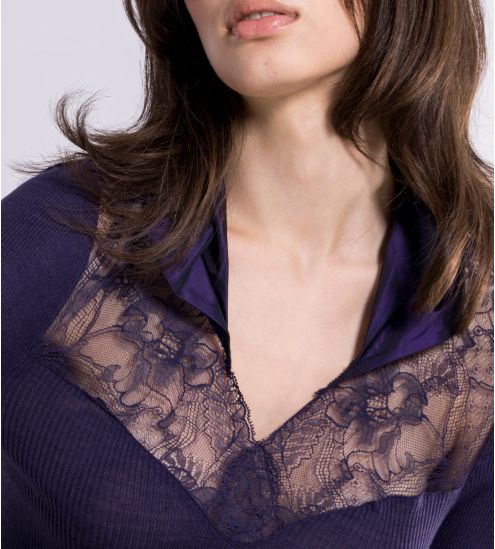 Top manches longues laine, soie et dentelle Mirtillo