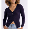 Gilet zippé avec strass en Laine & Soie Mirtillo