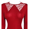 Top à manches longues en tulle brodé Laine & Soie Rouge