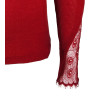 Top à manches longues en tulle brodé Laine & Soie Rouge
