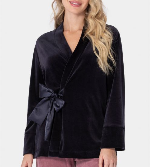 veste de Pyjama Femme en velours Marine Pétrol