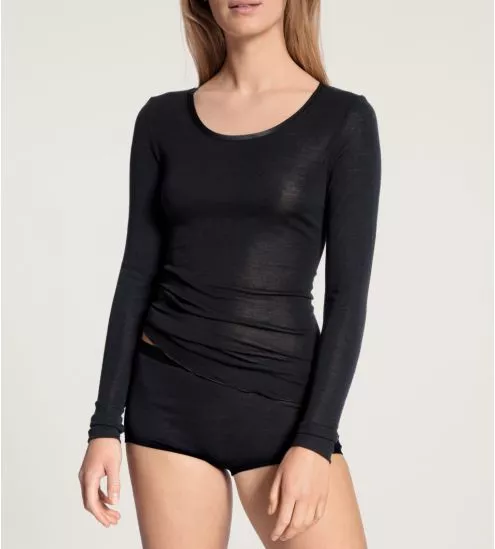Chemise manches longues laine&soie NOIR