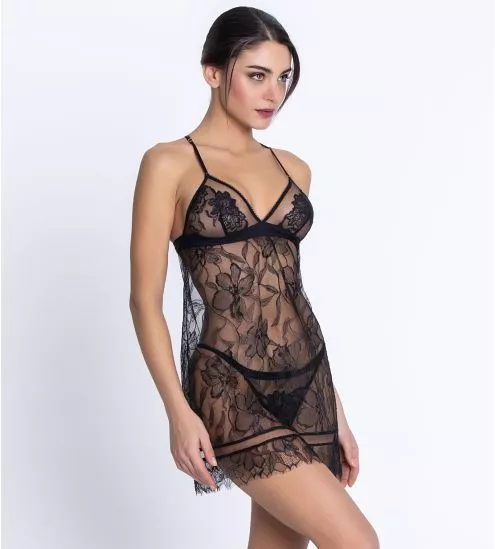 Nuisette Baby Doll Couture Adorable en Sexy Noir