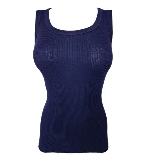 Débardeur en coton précieux côtelé Deep Blue