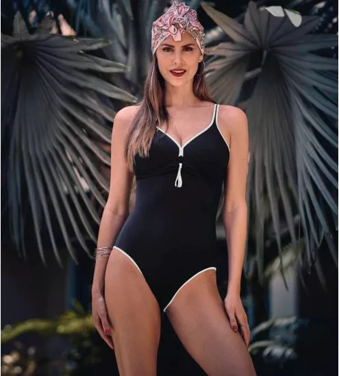 Maillot de bain 1P décolleté argenté Bleu Lune