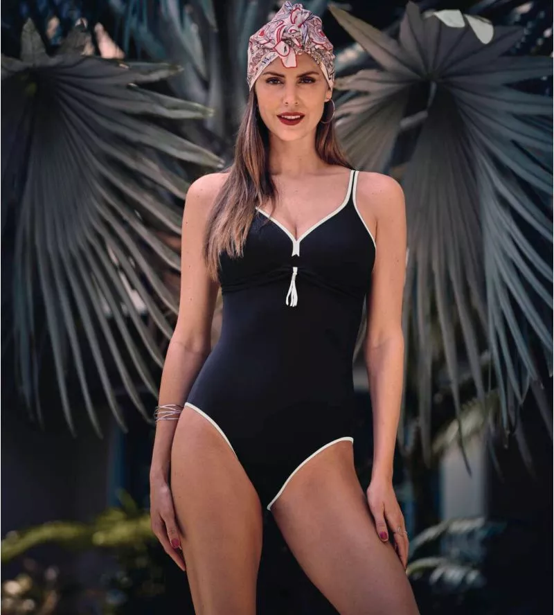Maillot de bain 1P décolleté argenté Bleu Lune