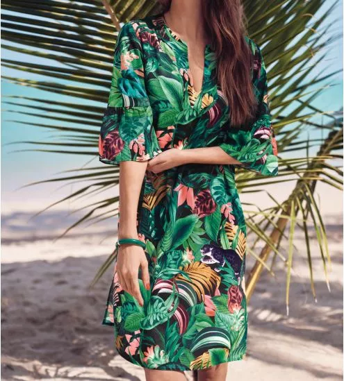 Robe à manches 3/4 imprimé Emeraude