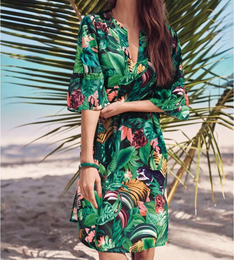Robe à manches 3/4 imprimé Emeraude