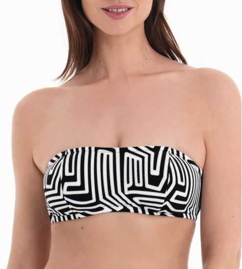 Haut de maillot de bain brassière imprimé géométrique Noir
